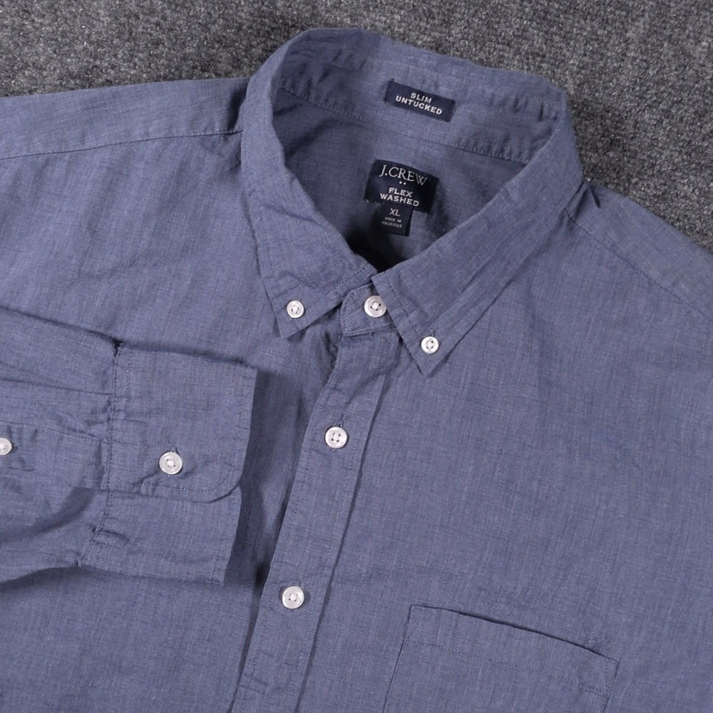 J Crew Flex Casual Shirt Mens XL Blue Slim Untucked Button Down Long Sleeve